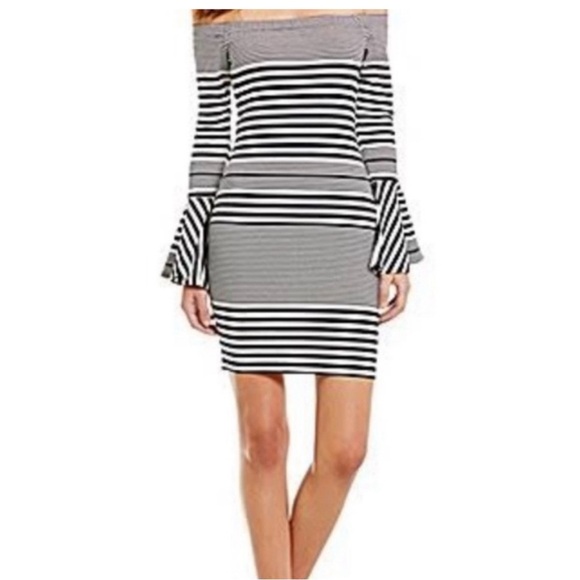 Sugar+Lips Striped Off-Shoulder Dress. Size S - Picture 1 of 7